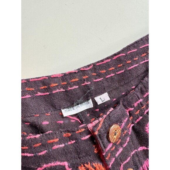 Vintage Made in India Pink Embellished Embroidered Cotton Bootcut Pants, Size L - Picture 14 of 16